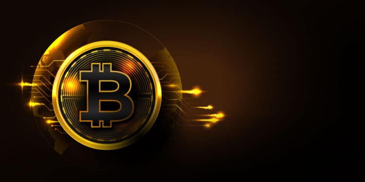 Bitcoin technology concept with circuit diagram